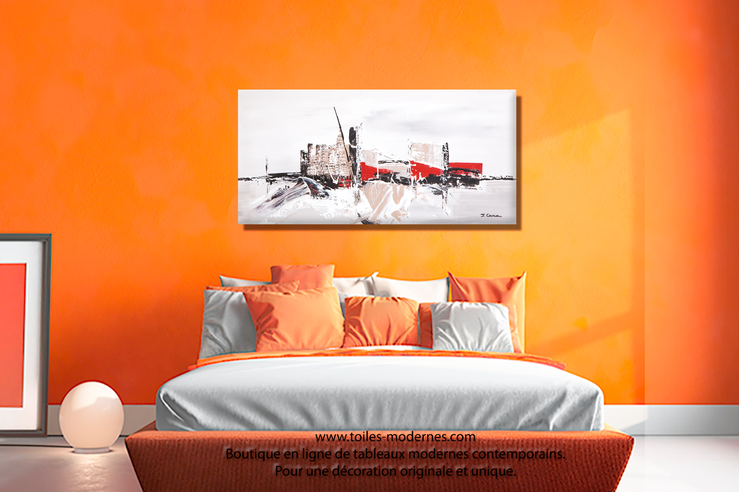 Tableau ville contemporaine gris taupe grand format panoramique ...