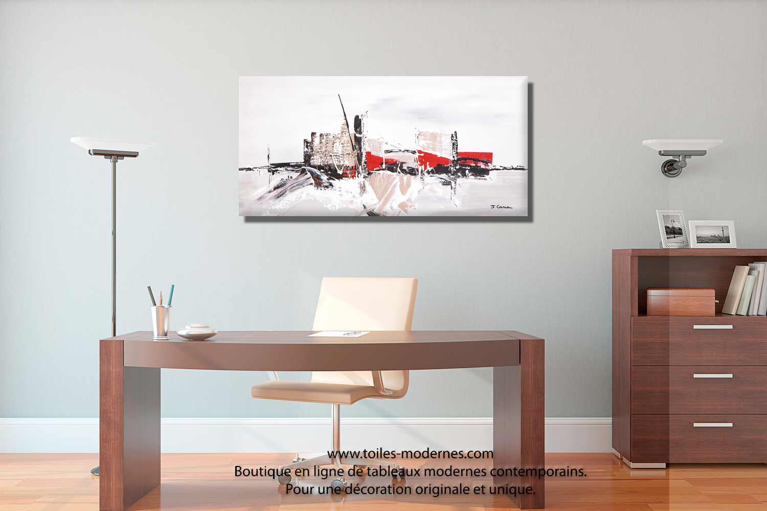 Tableau ville contemporaine gris taupe grand format panoramique ...