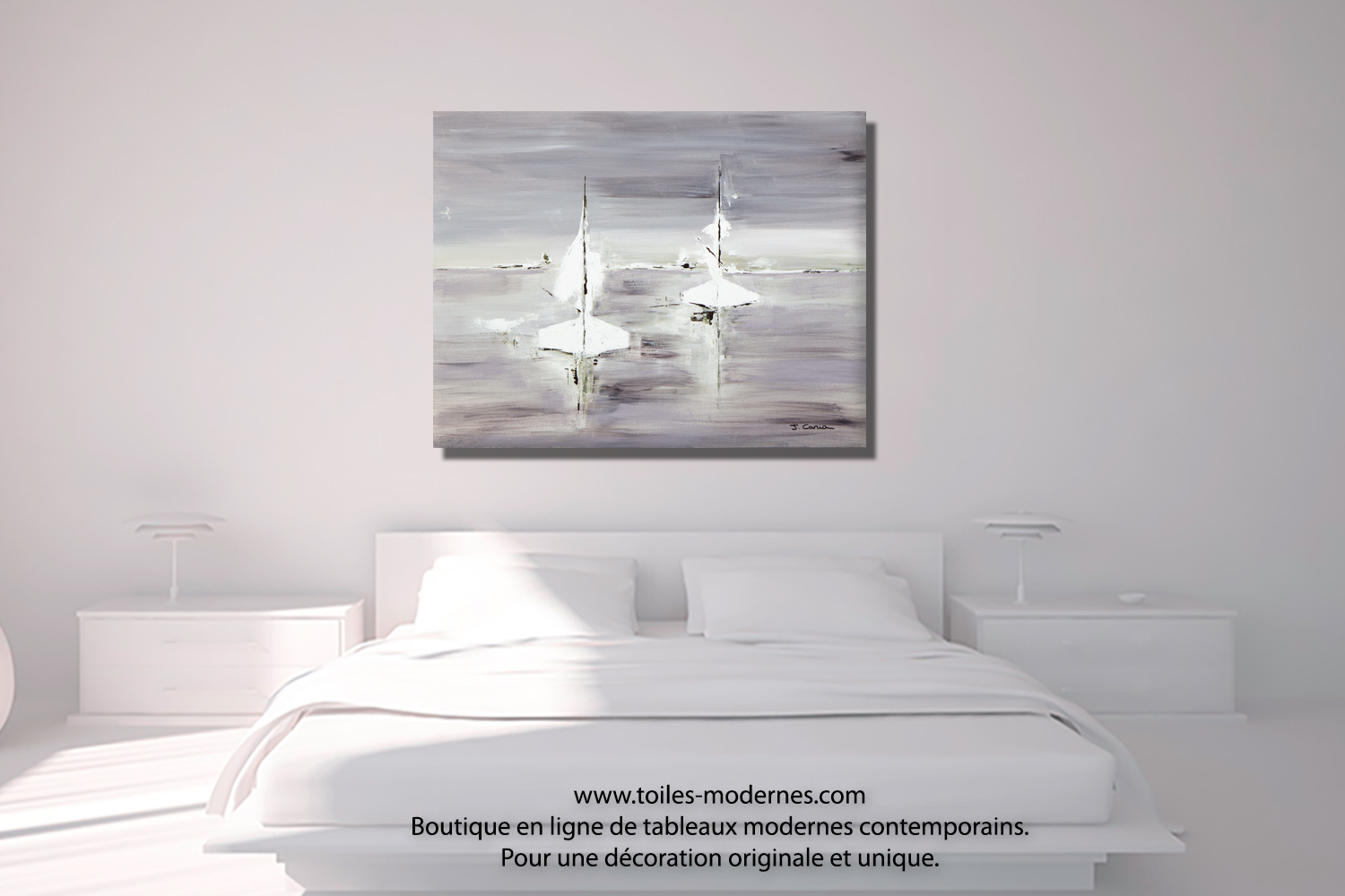 Tableau gris voyage en mer grand format rectangle