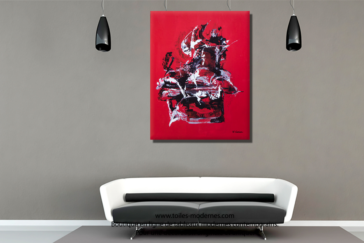 Tableau rouge et noir réflexion grand format vertical