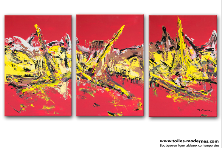 Tableau moderne rouge : PLEASURE AT SEA (triptyque rouge)