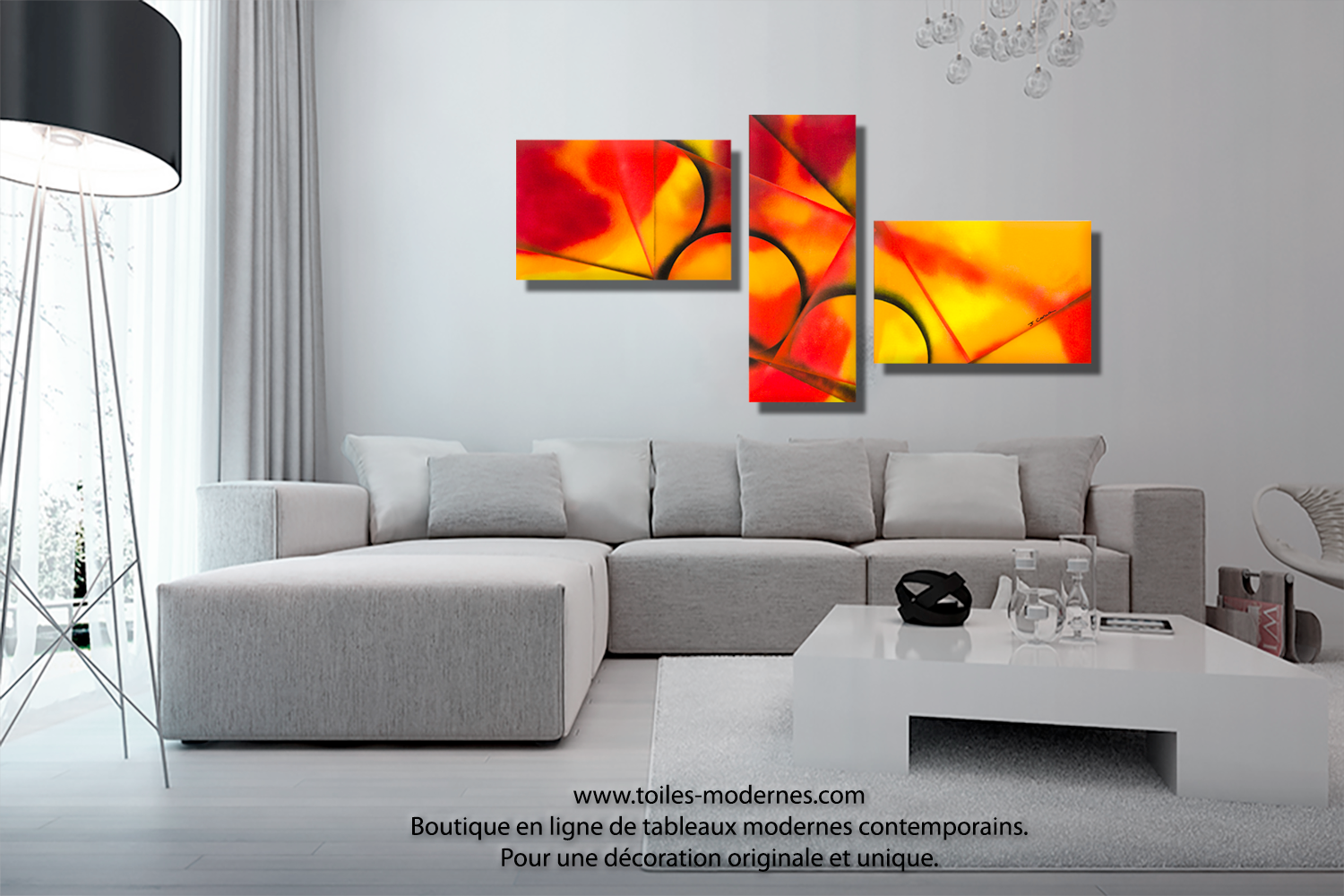 Triptyque orange rouge et jaune chaleur intense à acheter