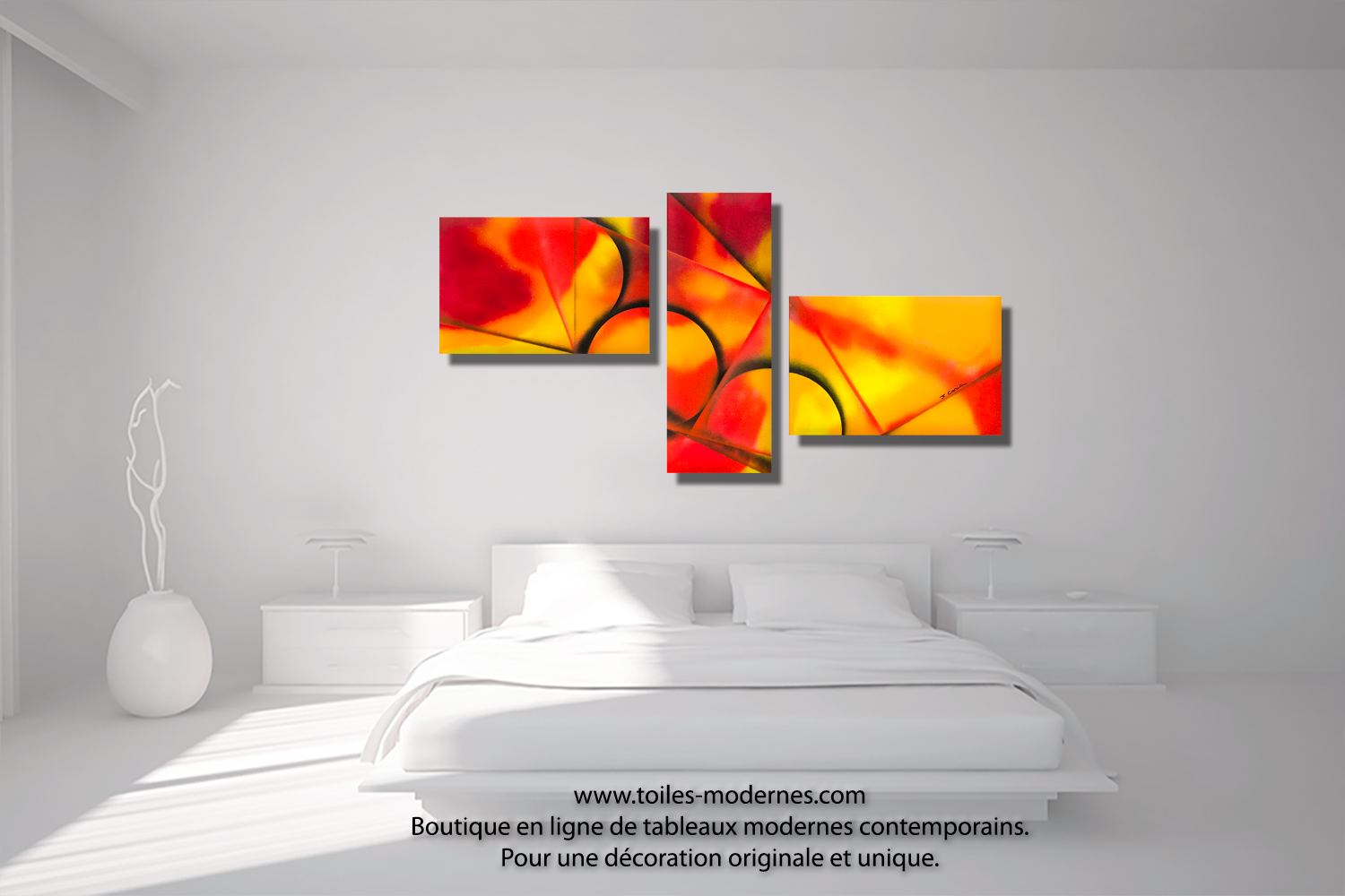 Triptyque orange rouge et jaune chaleur intense à acheter