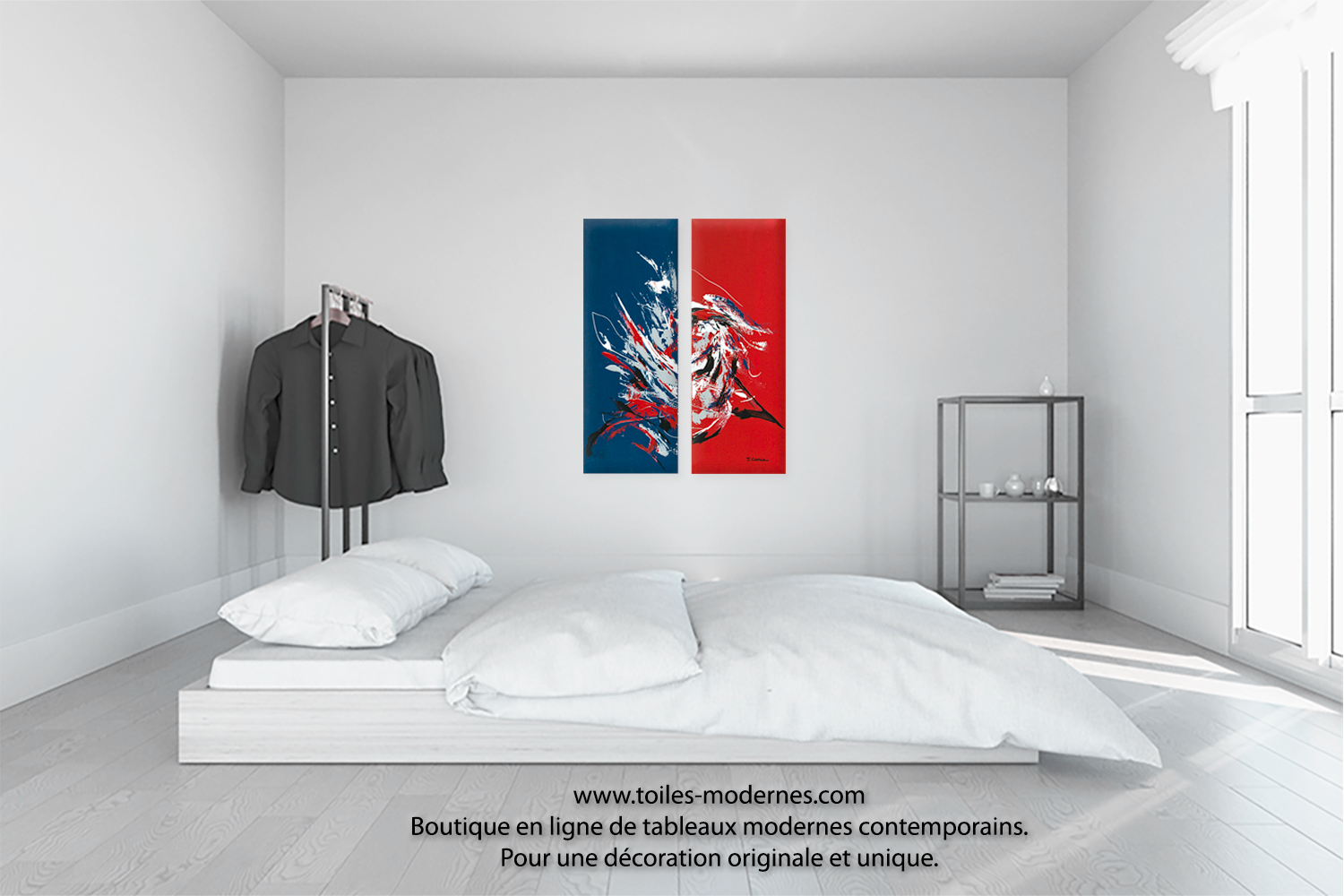Tableau d'art moderne triptyque rouge bleu le grand festival ...