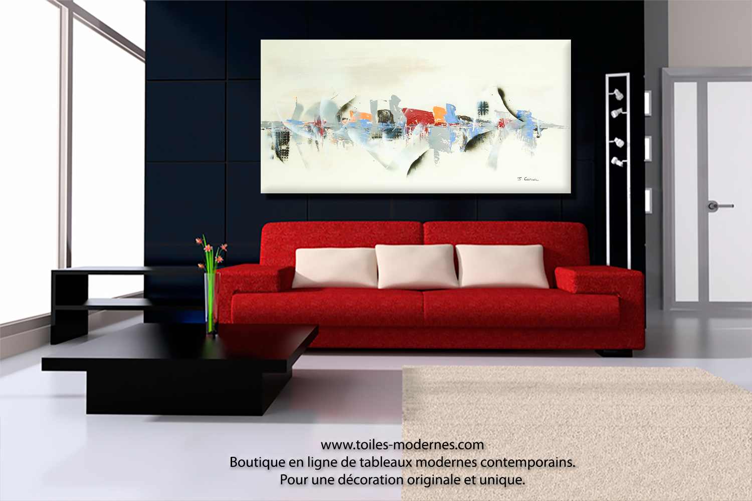 Tableau beige blanc crème art déco grand format création inédite ...