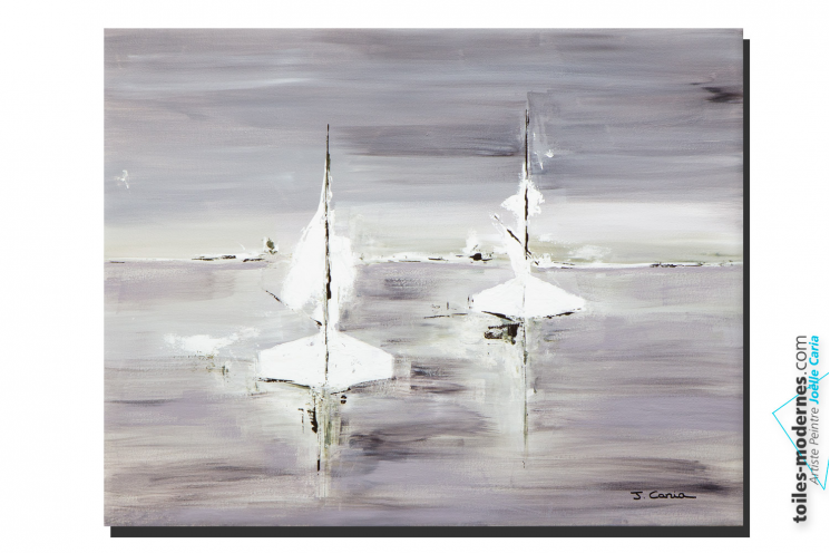 Tableau gris blanc grand format Voyage en mer