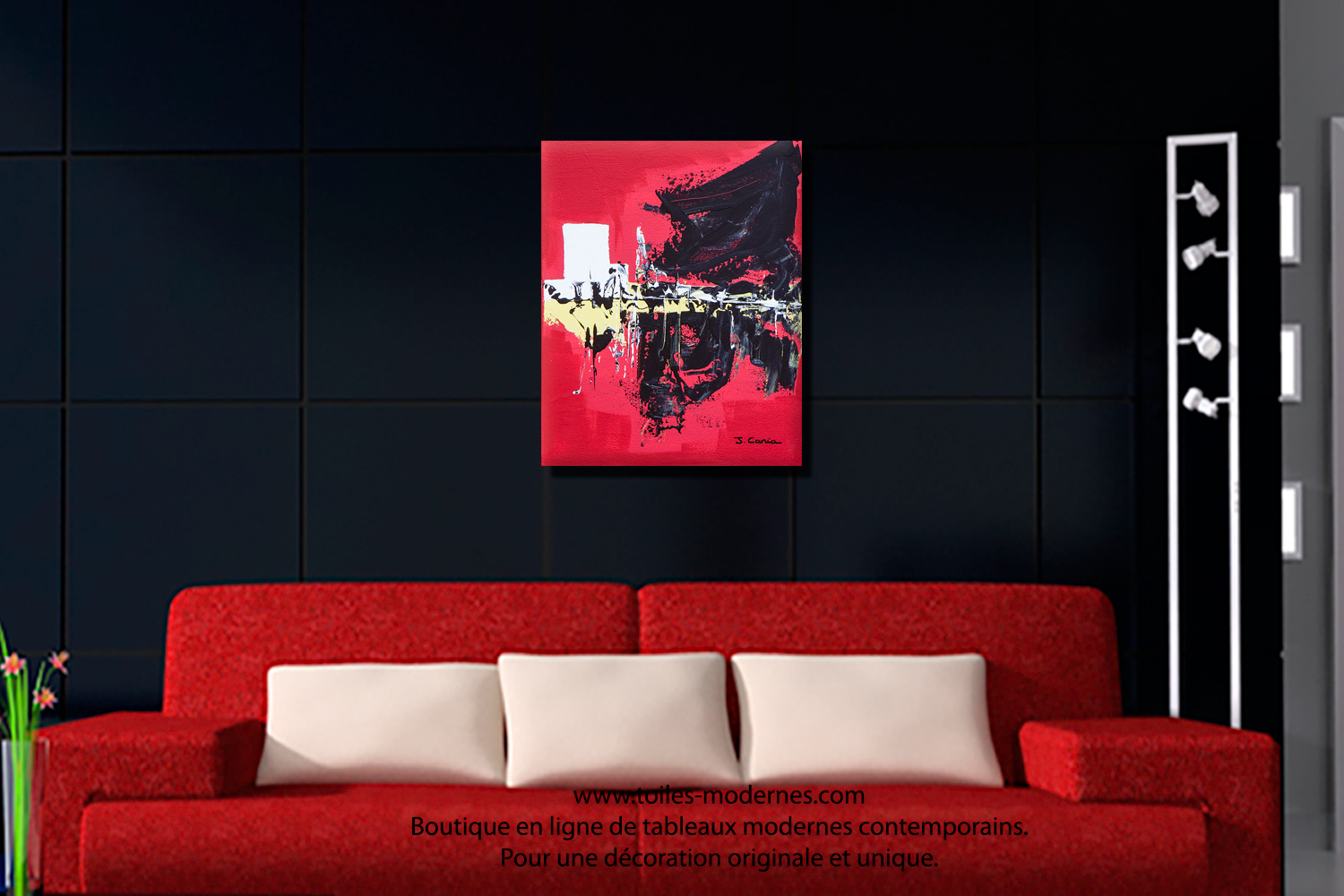Toile D'art Mural Abstrait Rouge Moderne - Impression Giclée Sur Coton, Cadre Bois, Plusieurs Tailles