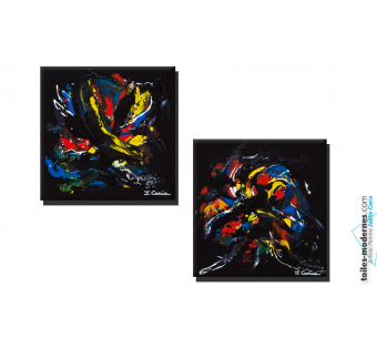 Tableaux contemporains noir design  Les oiseaux colorés