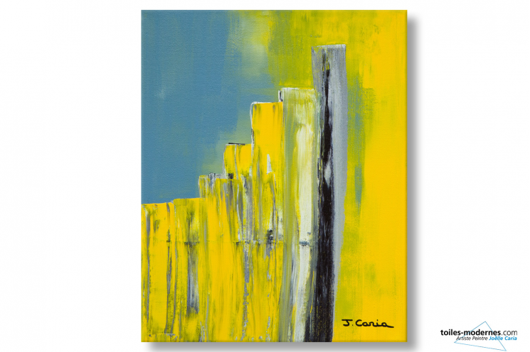 Tableau contemporain d'art abstrait jaune gris Echange déco moderne