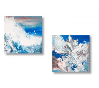 Tableaux diptyque bleu gris abstrait Entre deux mers