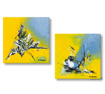 Tableaux diptyque jaune gris abstrait Printemps naissant