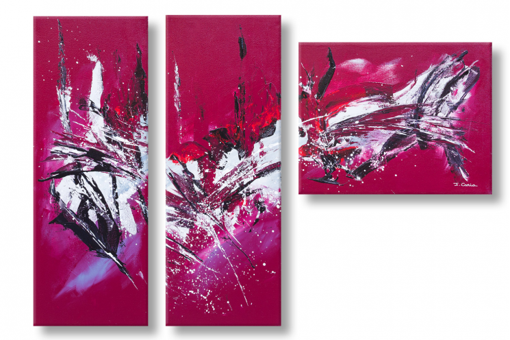 Tableau triptyque bordeaux gris abstrait Nouvelle galaxie