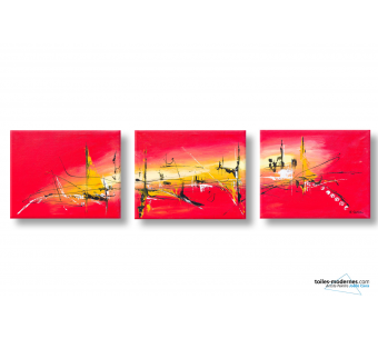 Tableau triptyque rouge abstrait Chaleur torride