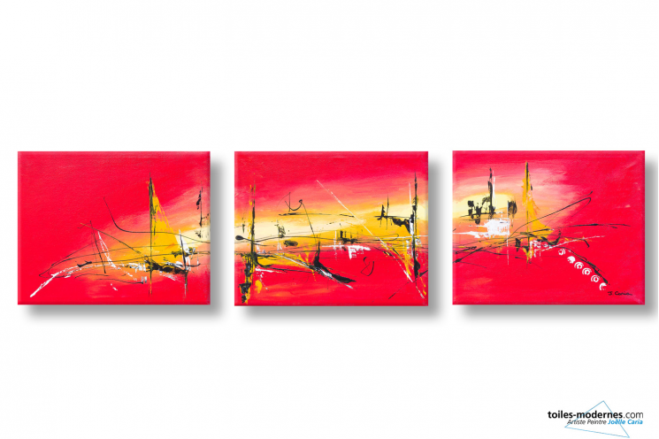 Tableau triptyque rouge abstrait Chaleur torride