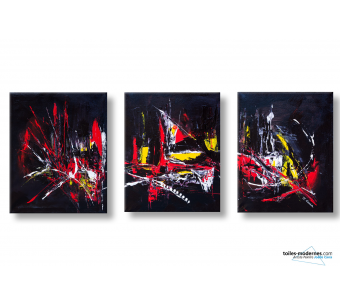 Tableaux triptyque noir abstrait Explosion de couleurs