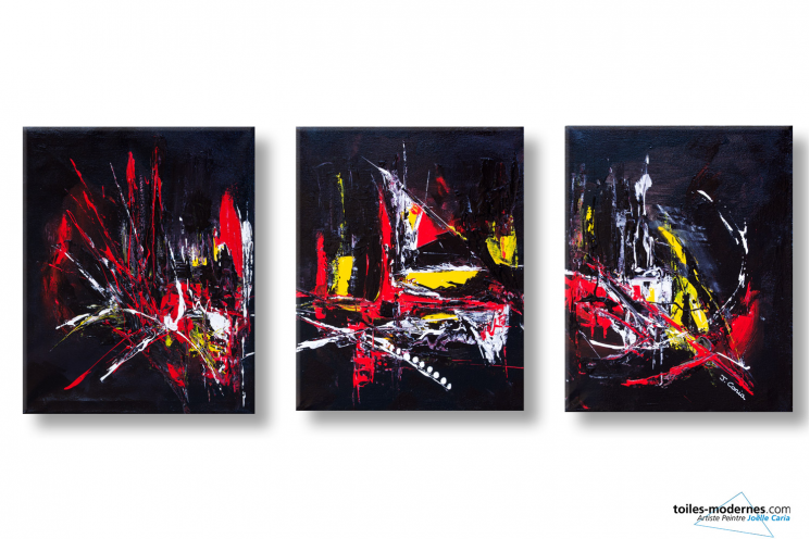 Tableaux triptyque noir abstrait Explosion de couleurs