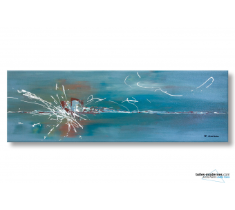 Tableau bleu gris contemporain Oasis de liberté format panoramique XXL