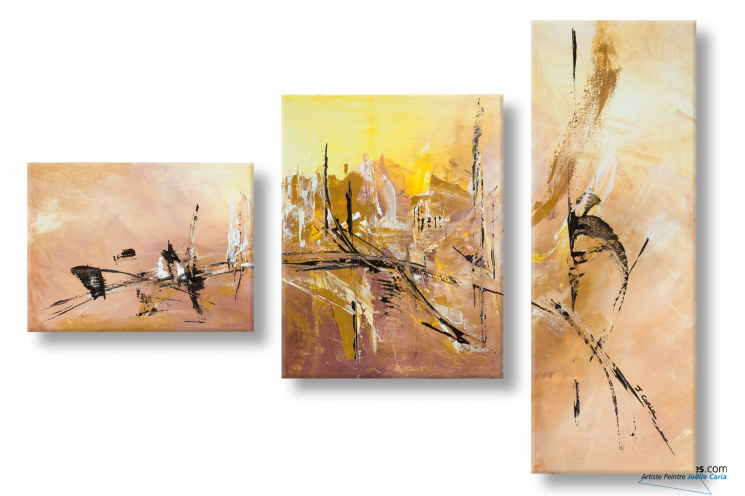 Triptyque marron abstrait Douceur d'automne