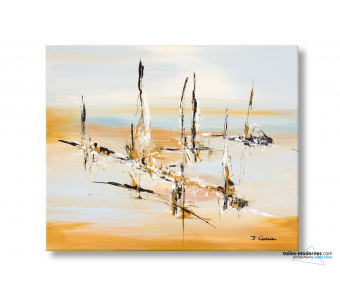 Tableau contemporain gris marron art abstrait L'envolée sauvage