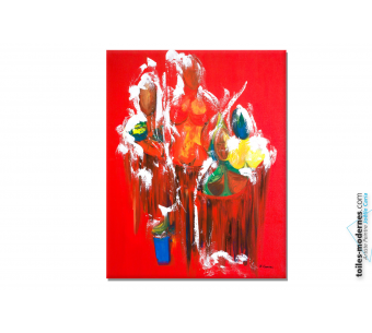 Grand tableau nu contemporain rouge Délices du bain 