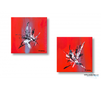 Les 2 tableaux rouge vif abstrait Magie créations contemporaines uniques