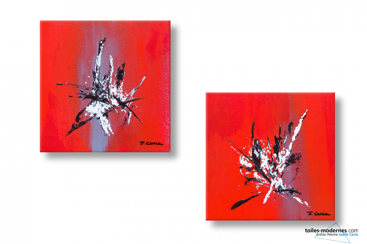 Les 2 tableaux rouge vif abstrait Magie créations contemporaines uniques