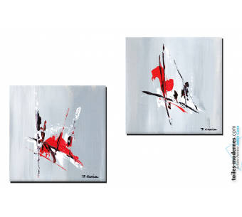 Tableaux design gris rouge abstrait Scintillation créations uniques 30 euros les 2