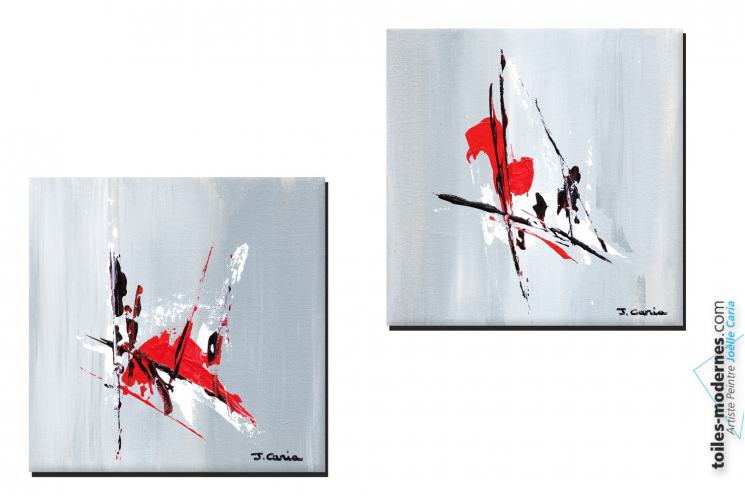 Tableaux design gris rouge abstrait Scintillation créations uniques 30 euros les 2