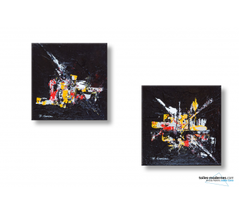 2 tableaux design noir rouge abstrait Fiesta nocturne pour 30 euros seulement