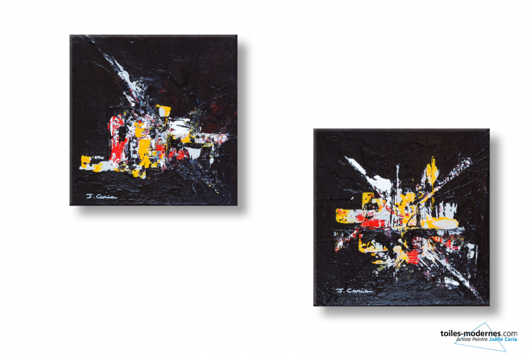 2 tableaux design noir rouge abstrait Fiesta nocturne pour 30 euros seulement