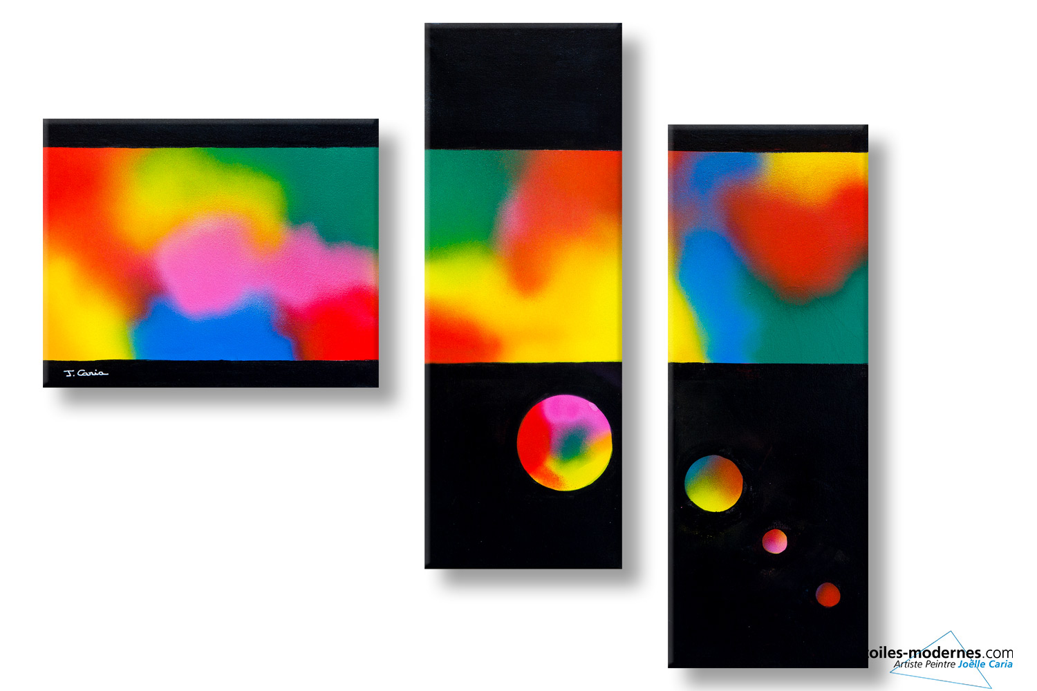 tableau triptyque multicolore abstrait unique