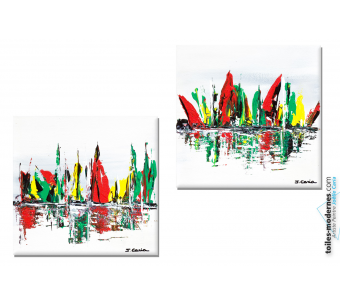 2 carré d'artiste contemporain Pleines voiles tableauc colorés pas chers