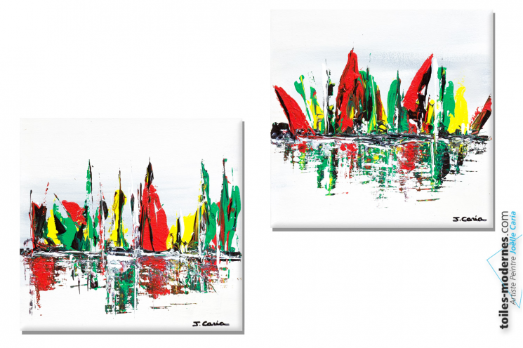 2 carré d'artiste contemporain Pleines voiles tableauc colorés pas chers