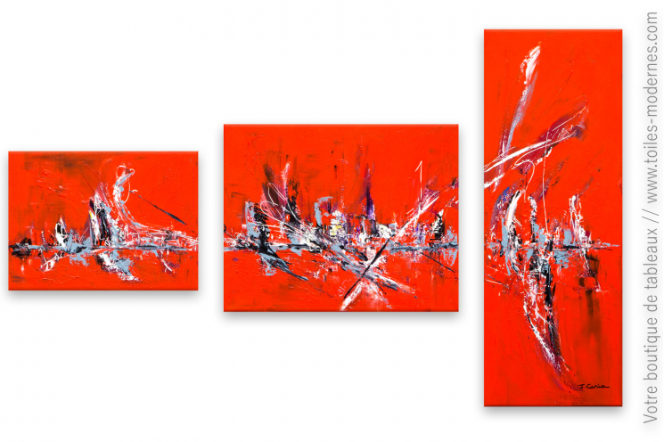 Tableau triptyque rouge Chaleur caniculaire