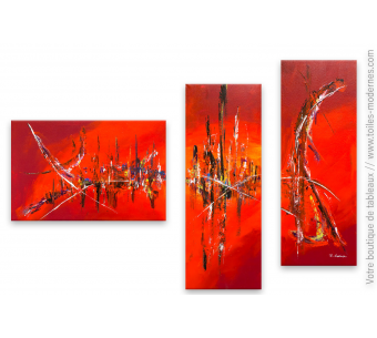 Tableau rouge triptyque contemporain Forte chaleur