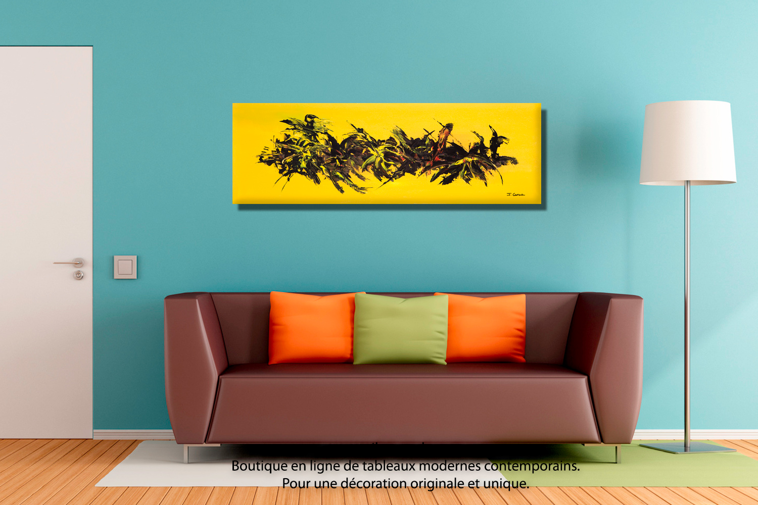 Tableau Fleur De Vie Sur Toile 40x60cm - Abstrait Jaune, Avec Hématite, Sabrina Reich