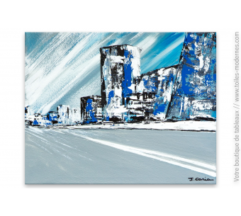 Objet déco  gris et bleu avec un tableau moderne : La ville bleue