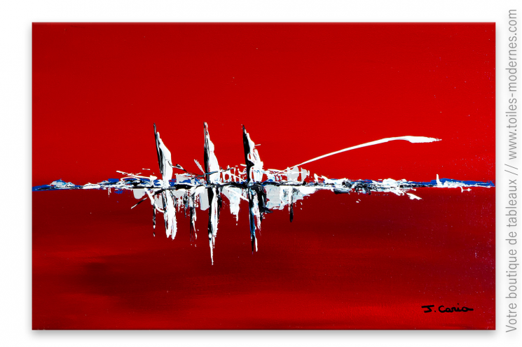 Déco design avec une tableau rouge art minimaliste : Navires dans le port
