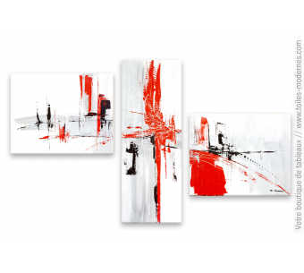 Tableau triptyque rouge et blanc : Destination mystérieuse