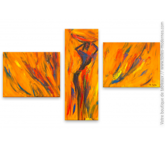 Tableau thème l'Afrique triptyque orange d'art  moderne
