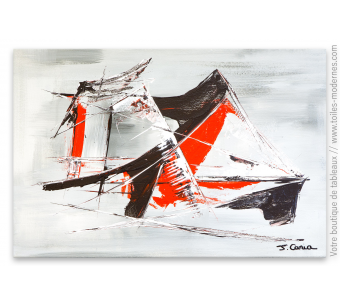 Tableau gris et rouge abstrait : Sensations fortes sur l'eau