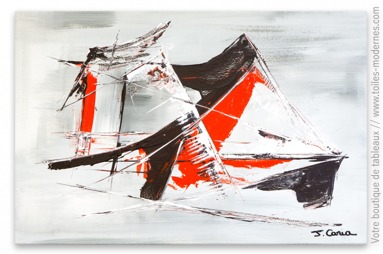 Tableau gris et rouge abstrait : Sensations fortes sur l'eau