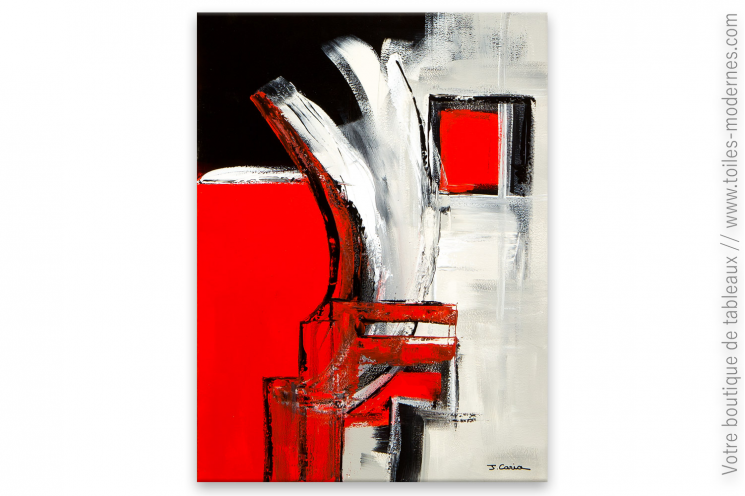 Déco en rouge et noir avec un tableau contemporain : Devant la fenêtre