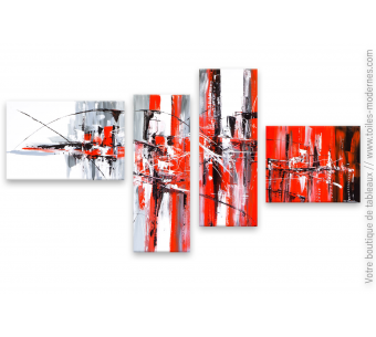 Déco en rouge et noir, tableau quadriptique  d'art moderne