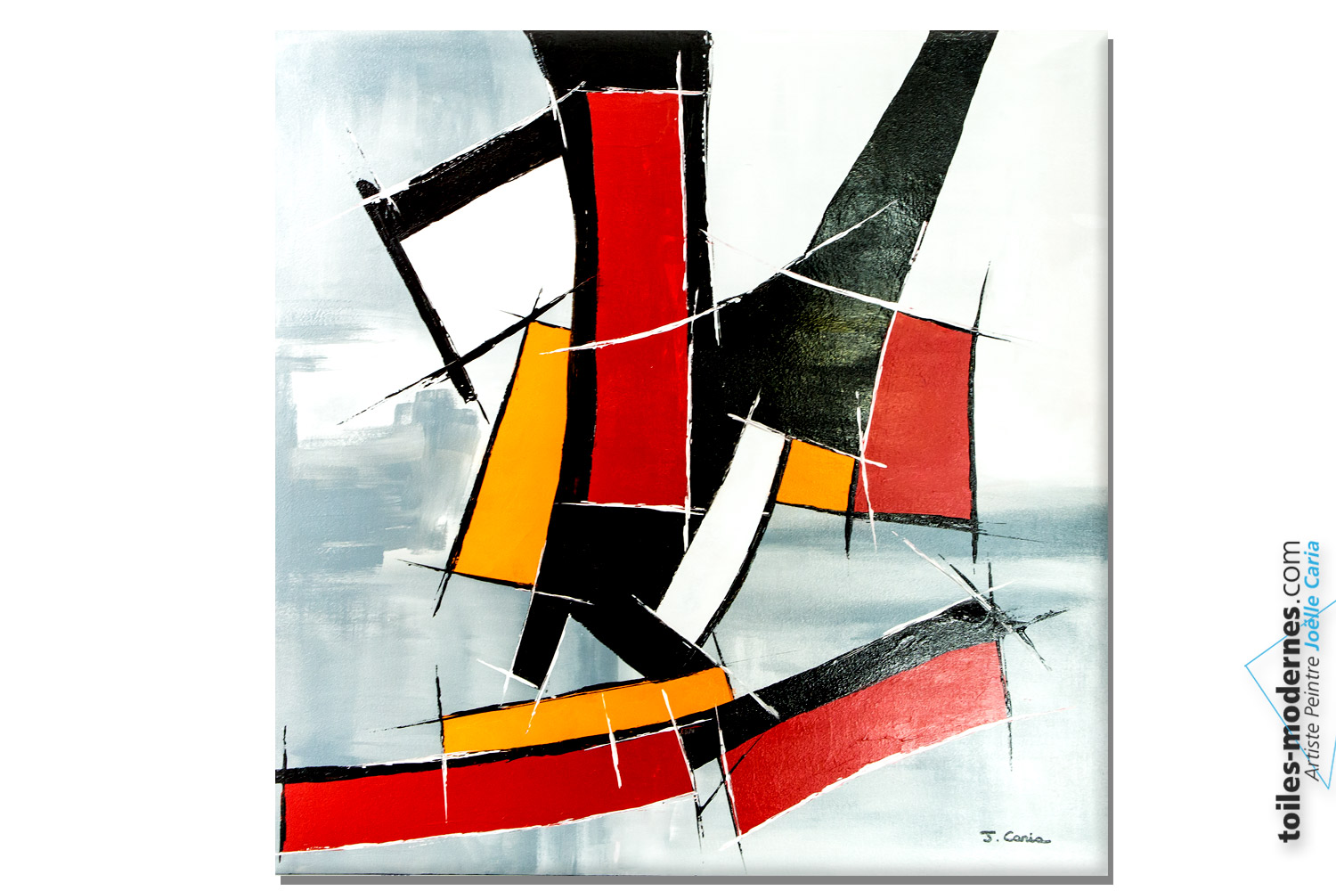 Tableau Abstrait Géométrique Original Tom L. - Encadré, Signé, Dimensions 23x27 Pouces (58x69 Cm)