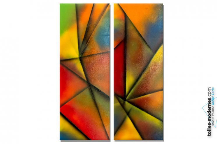 Déco colorée moderne avec un tableau diptyque multicolore : Transparence