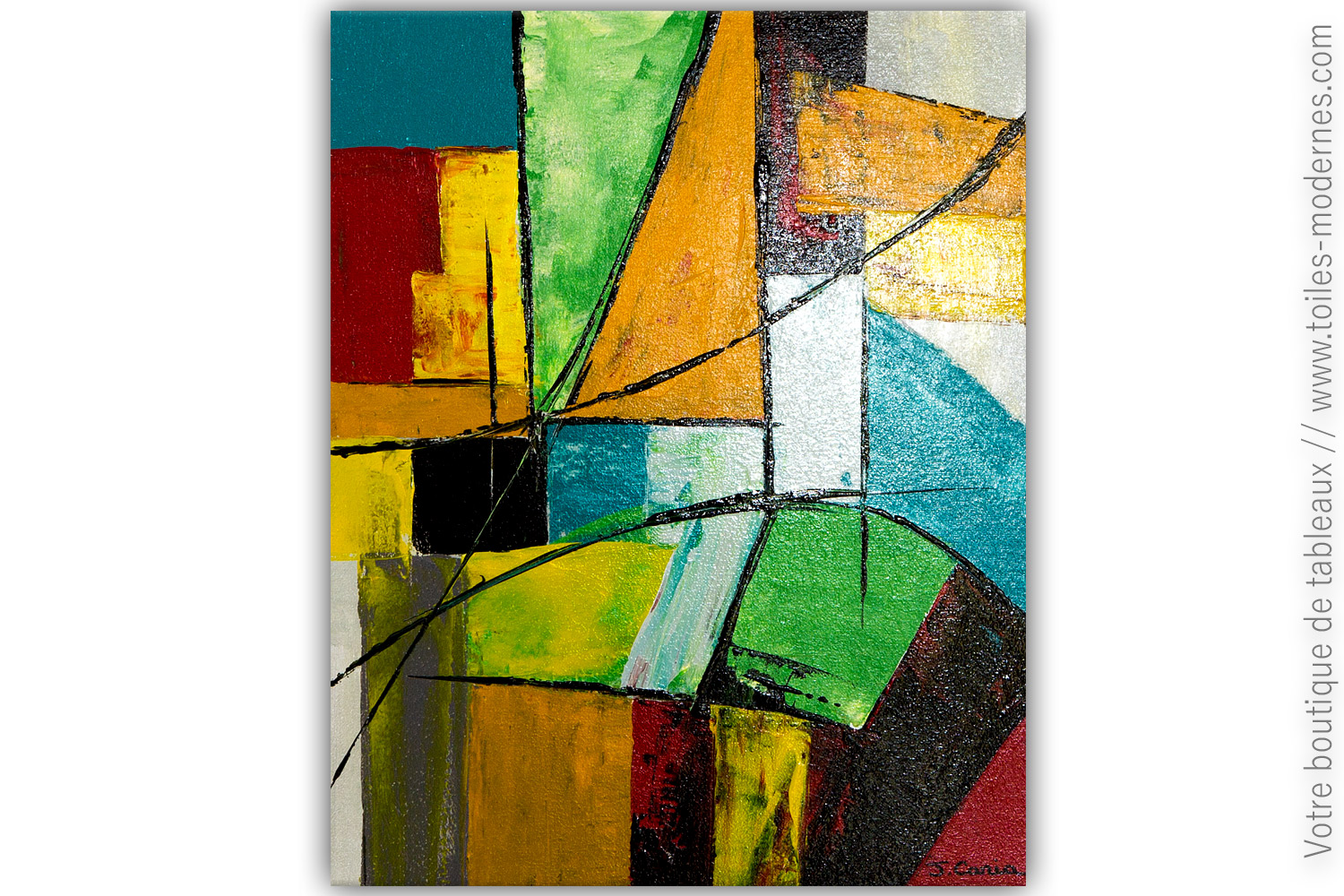 tableau triptyque multicolore abstrait unique