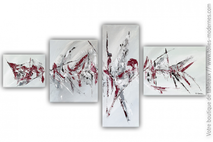 Déco en gris et bordeaux avec de grands quadriptyques : Etoudissement