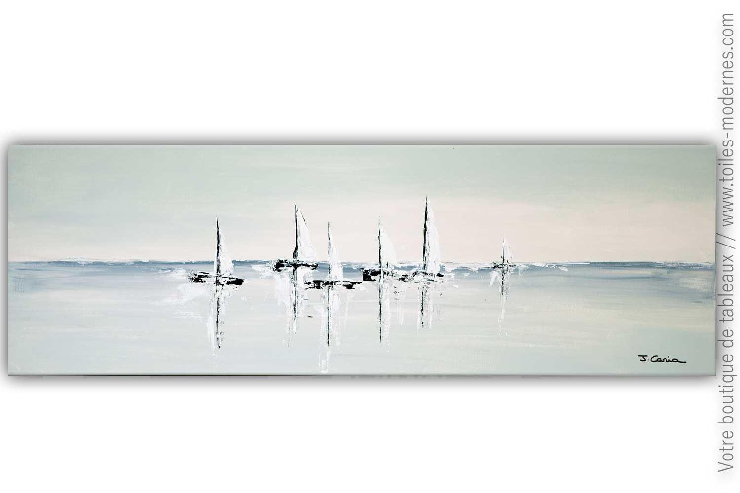 Tableau de bateaux multicolores fond gris cadre argent