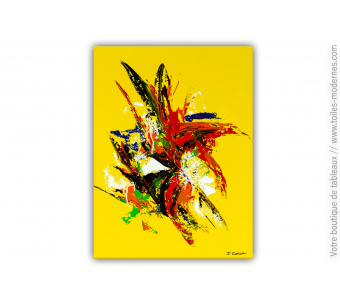 Déco jaune avec une oeuvre d'art moderne colorée  : Belles journées d'été